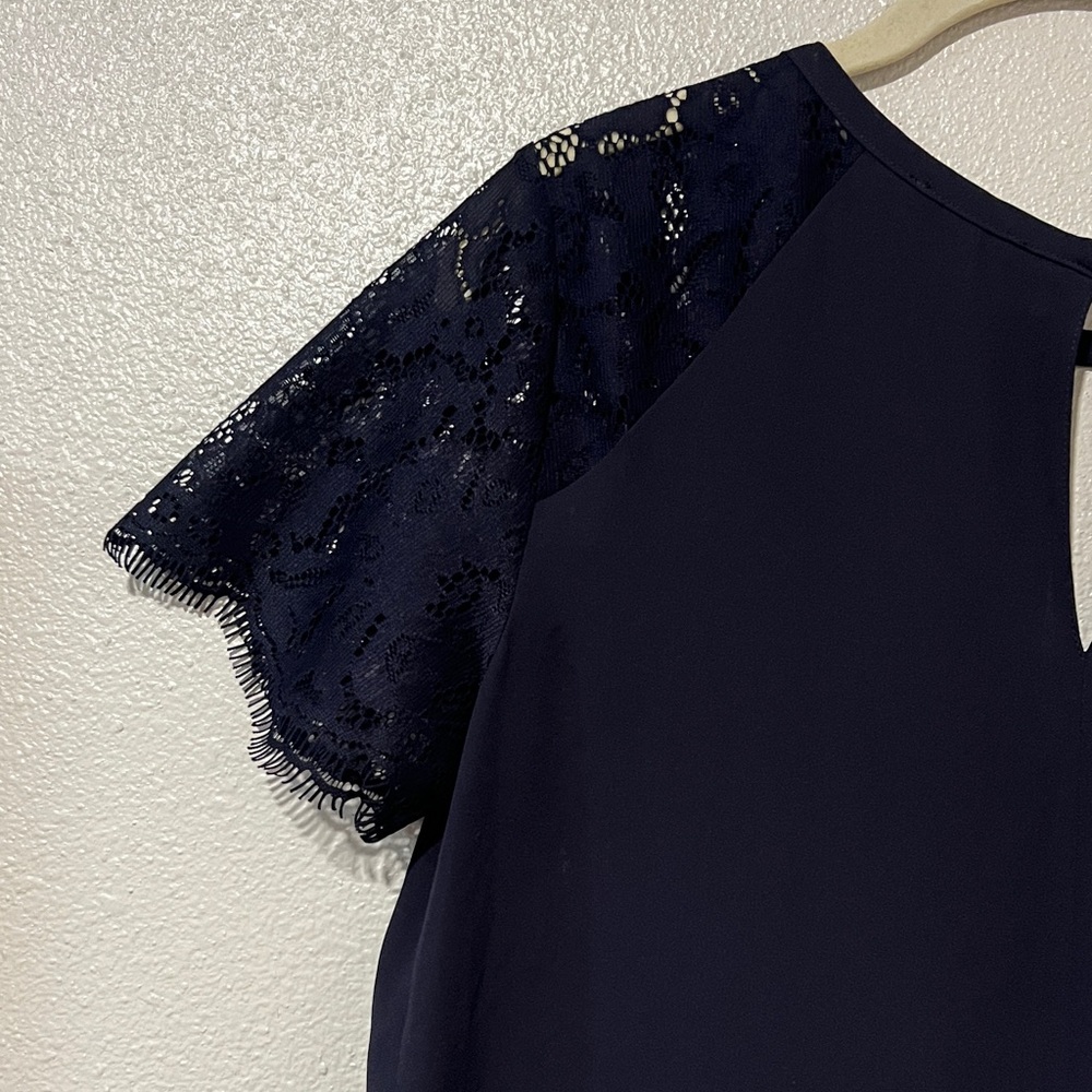 Ann Taylor Navy Lace Sleeve Blouse - Picture 6 of 9